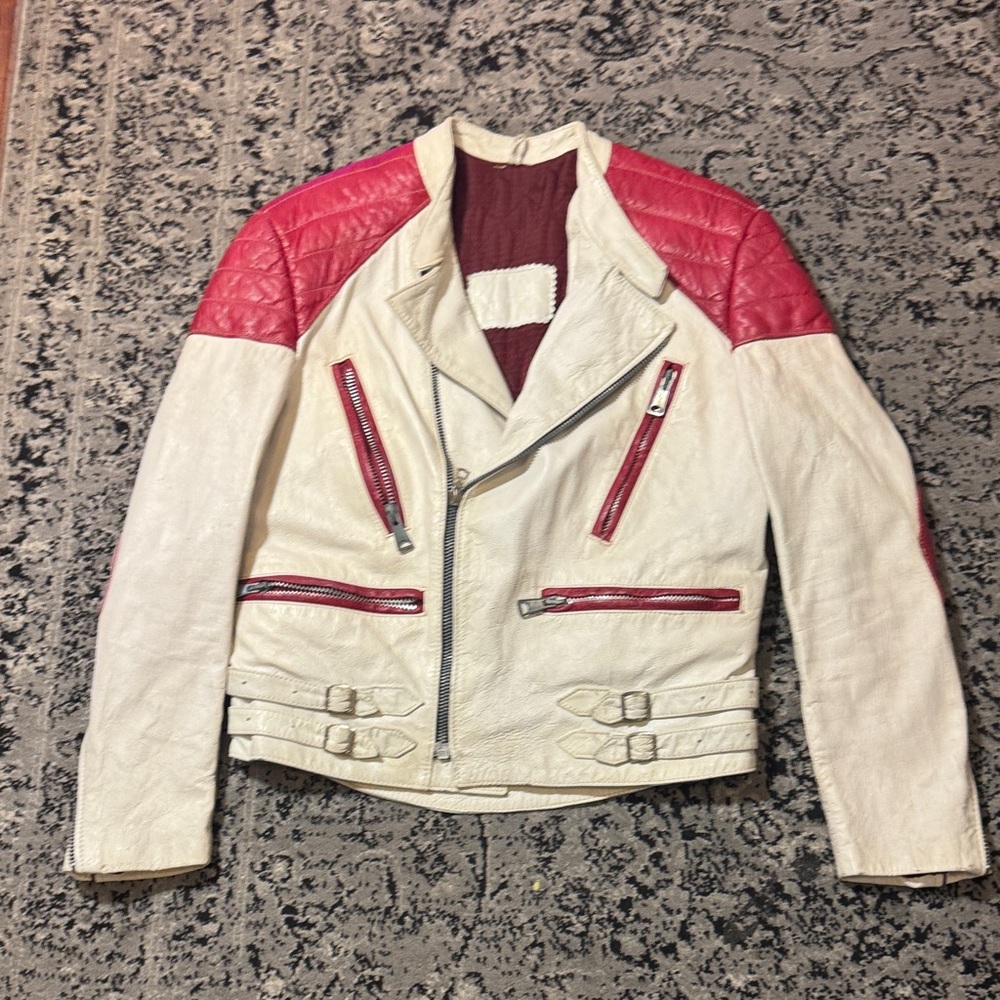 Vintage America Red and white leather Biker Jacket